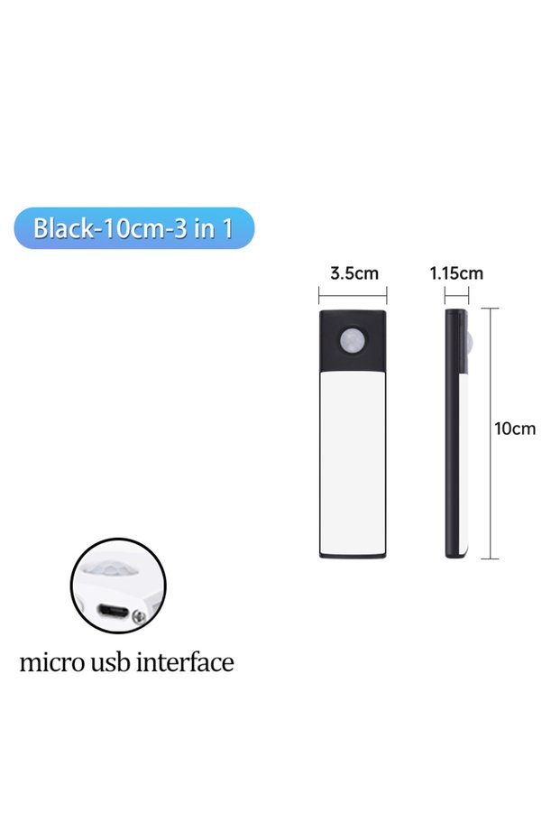 Black-10cm 3 Colors in One Lamp Cabinet Light USB Rechargeable Motion Sensor Led Three Colors In One