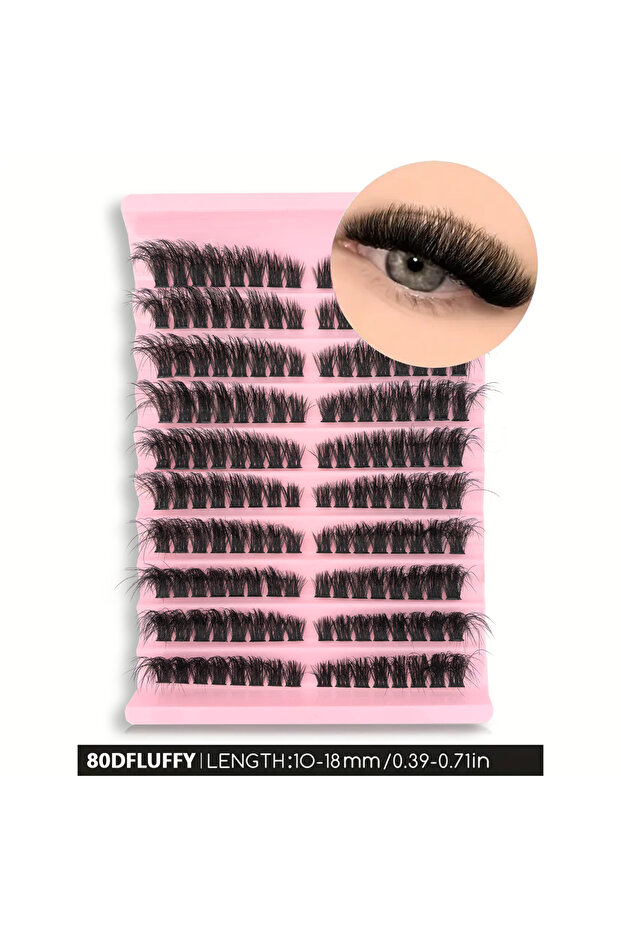 80DFLUFFY-160 192PCS Faux Mink Lash Clusters – D Durl Long Individual Eyelashes, Soft & Natural Look