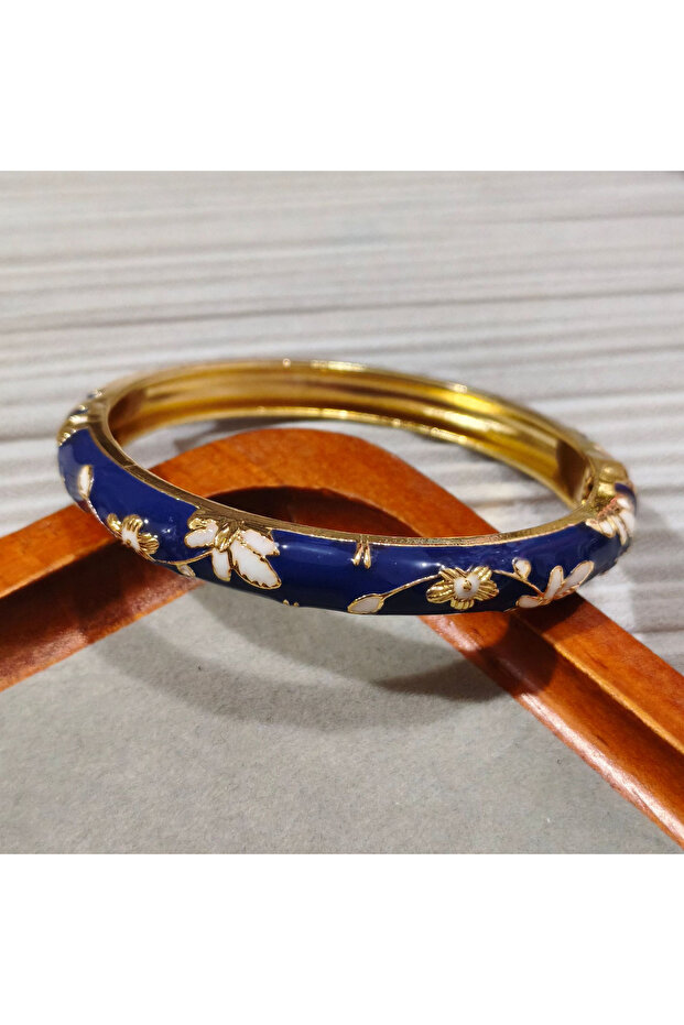 58-60mm Gem blue with white Enamel Chinese Cloisonne Bracelet Double Bangle Traditional Peony Filigr
