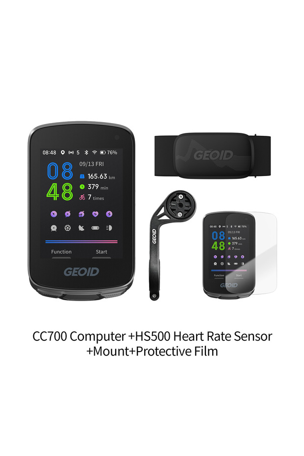 CC700 with HS500 GEOID CC700 GPS Bike Computer 2.8-inch Color Screen Bicycle Speedometer with Route