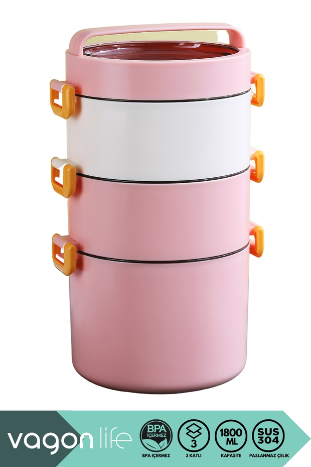 Bento 1800ml Lunchbox New Collection 3-Layer 3-Bowl Stainless Steel Lunch Box with Lockable Lid and Handle