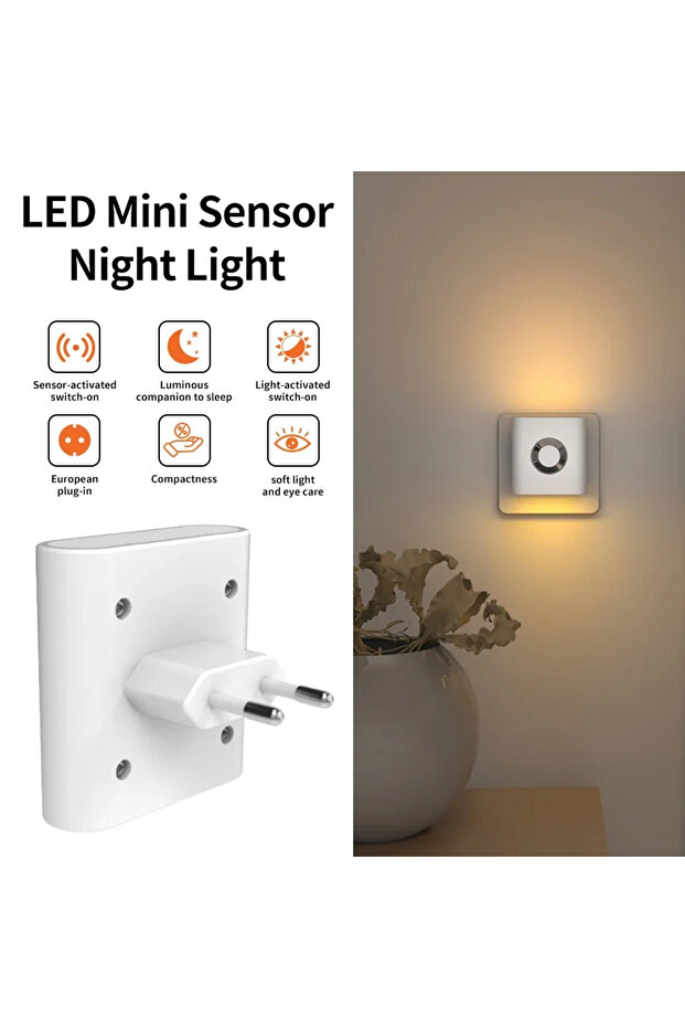 مصباح ليلي LED أبيض دافئ بجهد 220-240 فولت، مزود بمستشعر حركة، يعمل بقابس أوروبي، يُثبت على الحائط لأعلى ولأسفل.