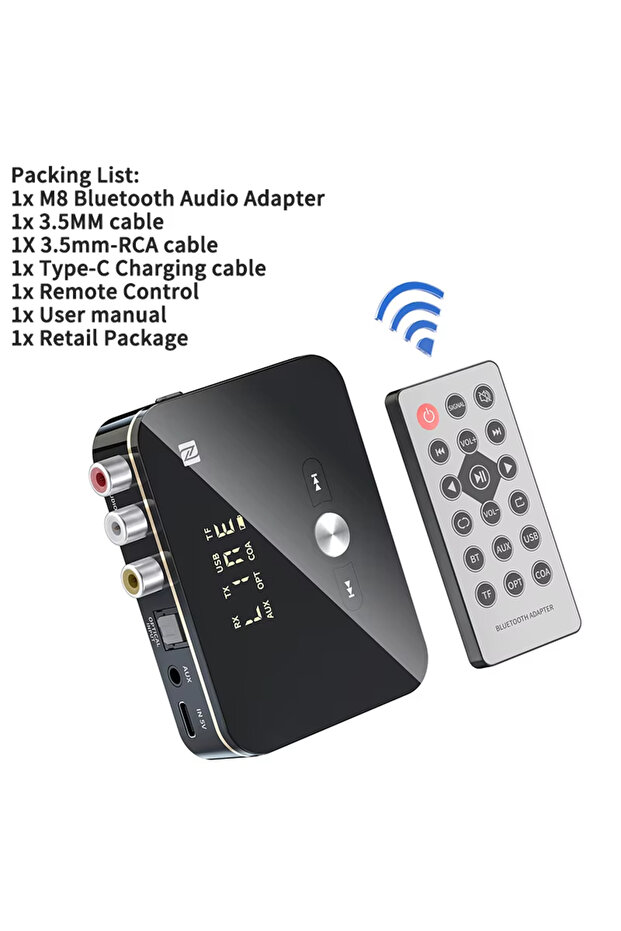 محول صوت بلوتوث 5.4 أسود اللون مع تقنية NFC، جهاز استقبال وإرسال صوتي، مدخل 3.5 ملم AUX، RCA، بصري/محوري، لاسلكي