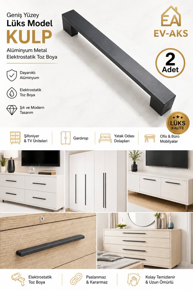 Large Surface 2 Pieces Luxury Model Aluminum Cabinet Drawer Handle Matte Black 2 Pieces