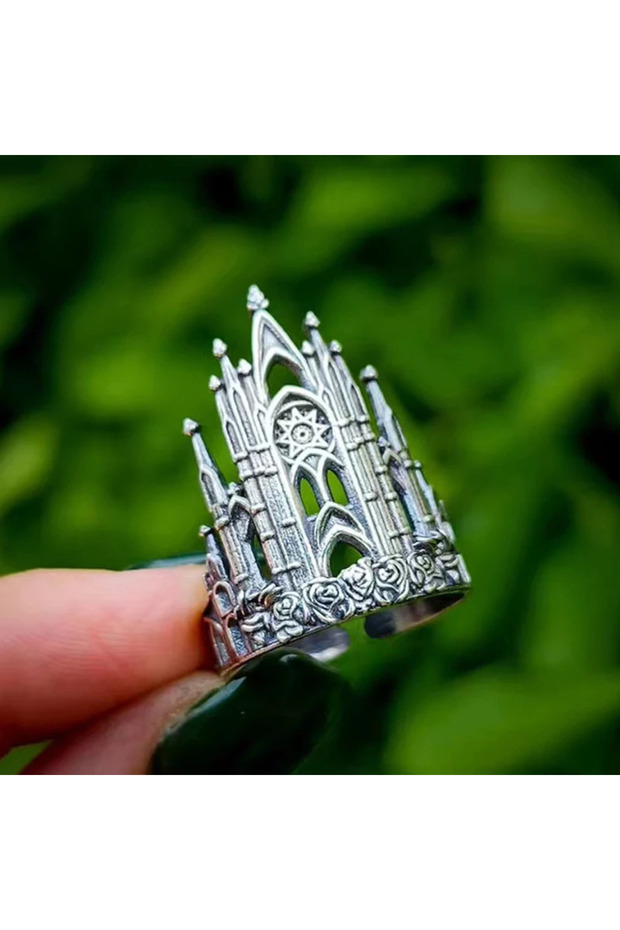 ZA7135-2 Vintage Castle Architectural Style Hollow Out Geometry Finger Ring Creative Gothic Finger R