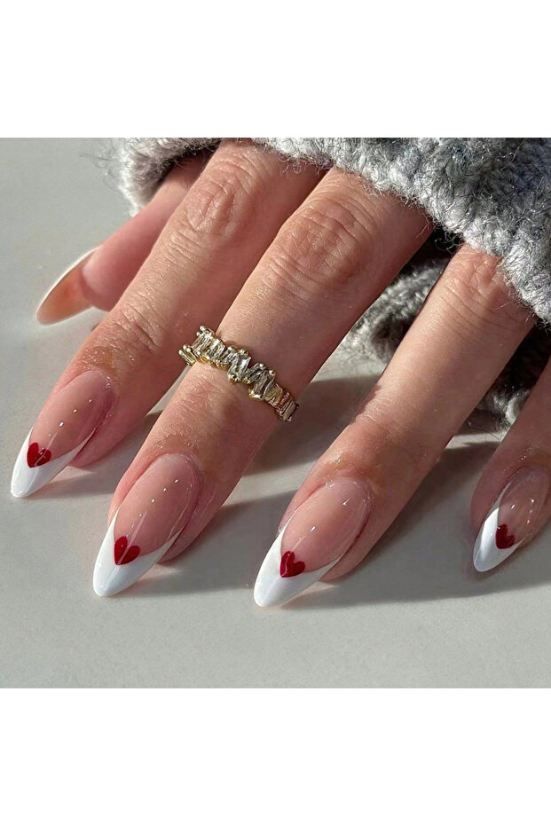 Pink ARTAUG 24PCS Short Press On Nails Square Pink Fingertip White French Trim Press On Nails Full C