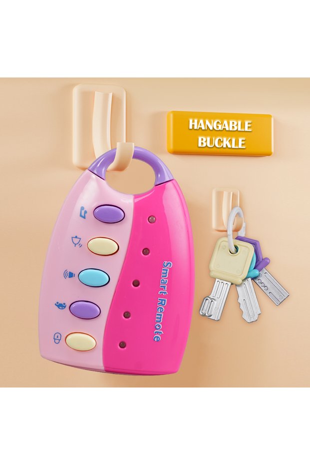 Pink Music Cartoon Car Key Toys, Baby Kids Car Voices Pretend Play Educational Toy Grip Training Gif