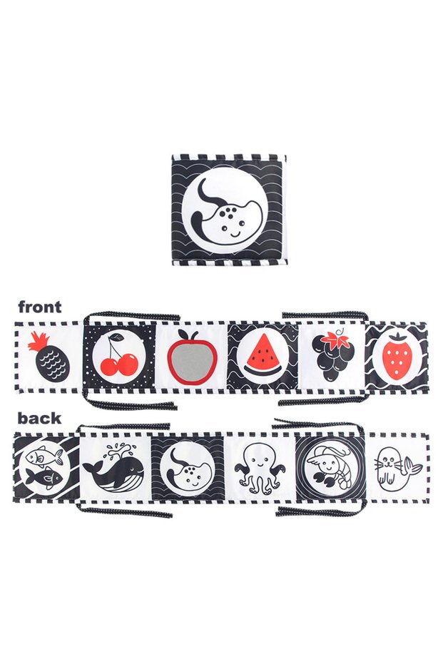 A-Fruits Sensory Cloth Book High Contrast Baby Toys 0M+ Newborn Crib Toys Black and White Animal Clo