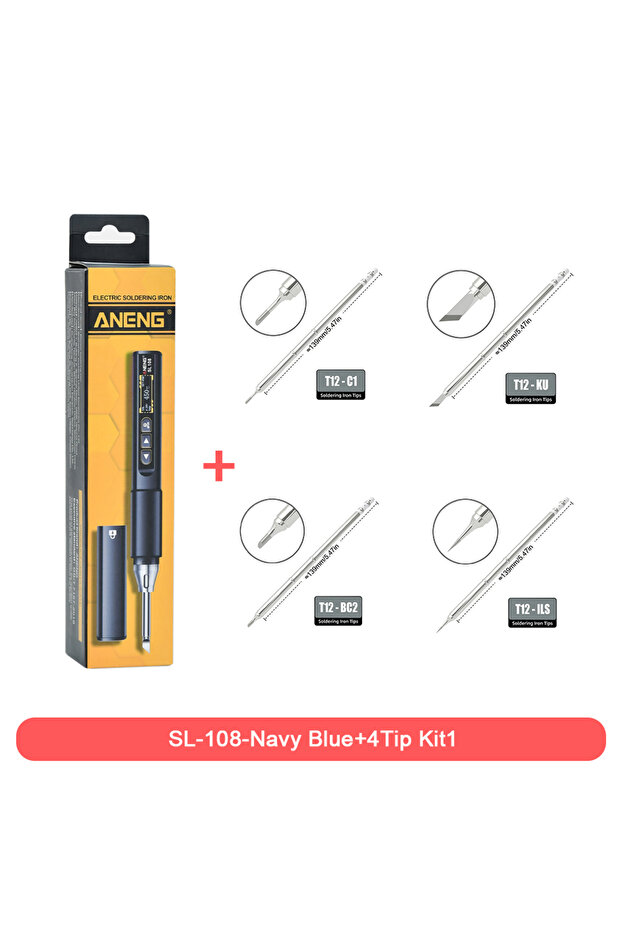 ANENG SL108 Blue-4Tip Kit1 ANENG SL108 96W مكواة لحام ذكية، PD/QC تسخين سريع، درجة حرارة قابلة للتعديل