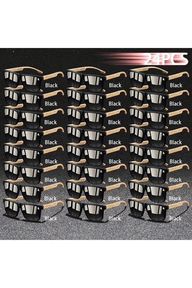 24PCSF70-(24Black) 24PCS Classic Square Sunglasses for Men and Women, Driving, Fishing, Colorful, Tr