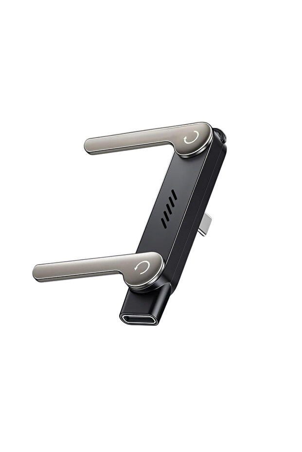 محول OTG من النوع C إلى USB-C أسود بقوة 240 واط مع شحن سريع وحامل هاتف قابل للطي