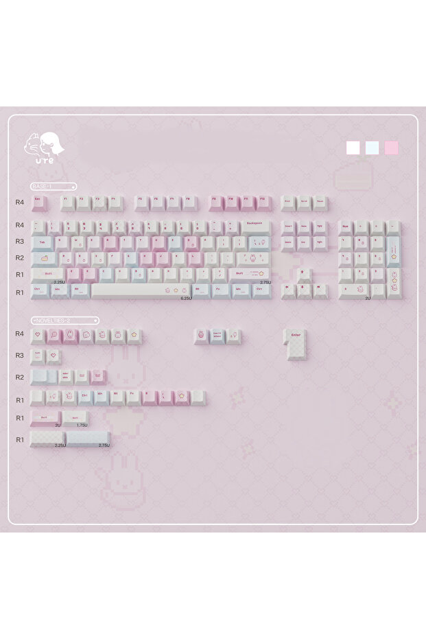 keycaps URE Pink Rabbit Keycaps Cherry Profile Dye-sublimation PBT Keycaps Cute Girl Keycaps For MX