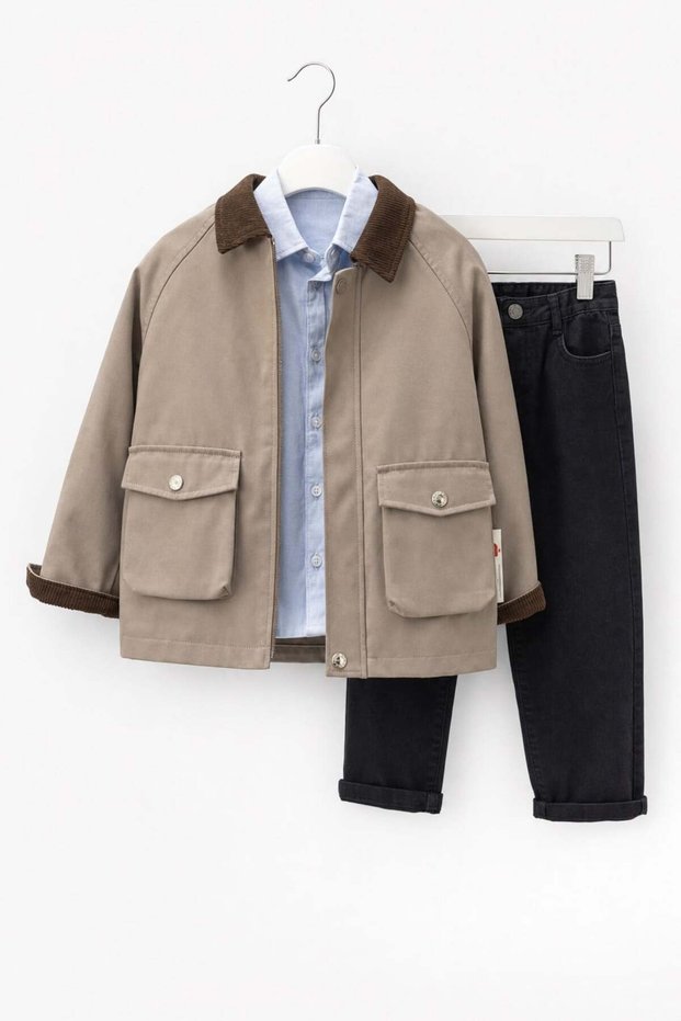Boy's Jacket, Shirt and Trousers 3-Piece Set Beige