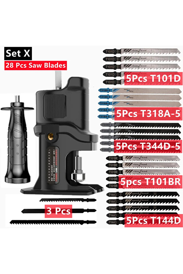 Set-X 28Pcs Blades Jigsaw Converter Adapter, Portable Reciprocating Saw Attachment for Electric Dril