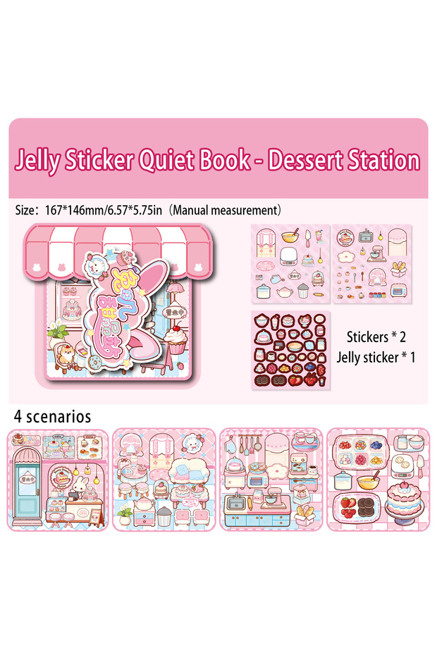 Dessert Station Cute Pet Jelly Stickers Quiet Book, No-Cut Handmade Educational DIY Stickers, 3D Cut