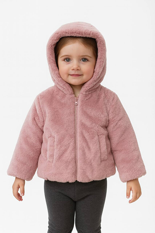 Girl's Hooded Plush Coat Pink
