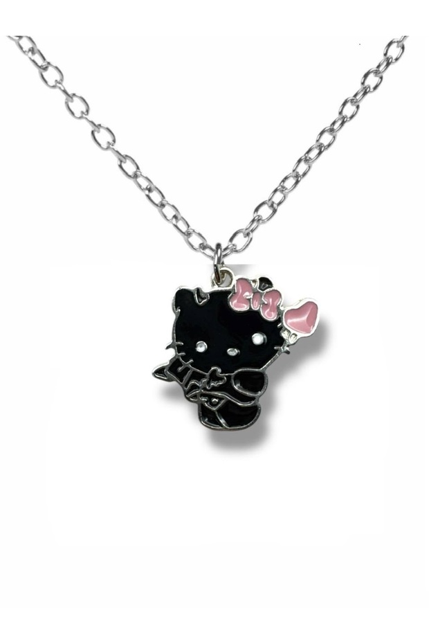 Gothic Style Black Hello Kitty Figured Necklace – Unisex Cute Jewelry with 60 cm Chain