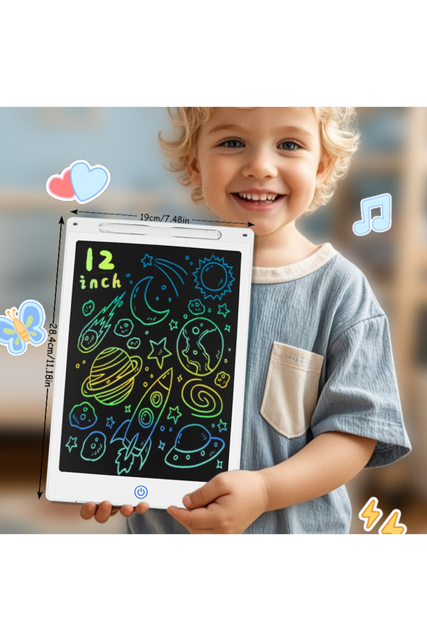 120BW-WHITE 8.5/10/12/16 Inch Cartoon LCD Writing Drawing Tablet, Doodle Board Toys Gifts for 3-12 Y