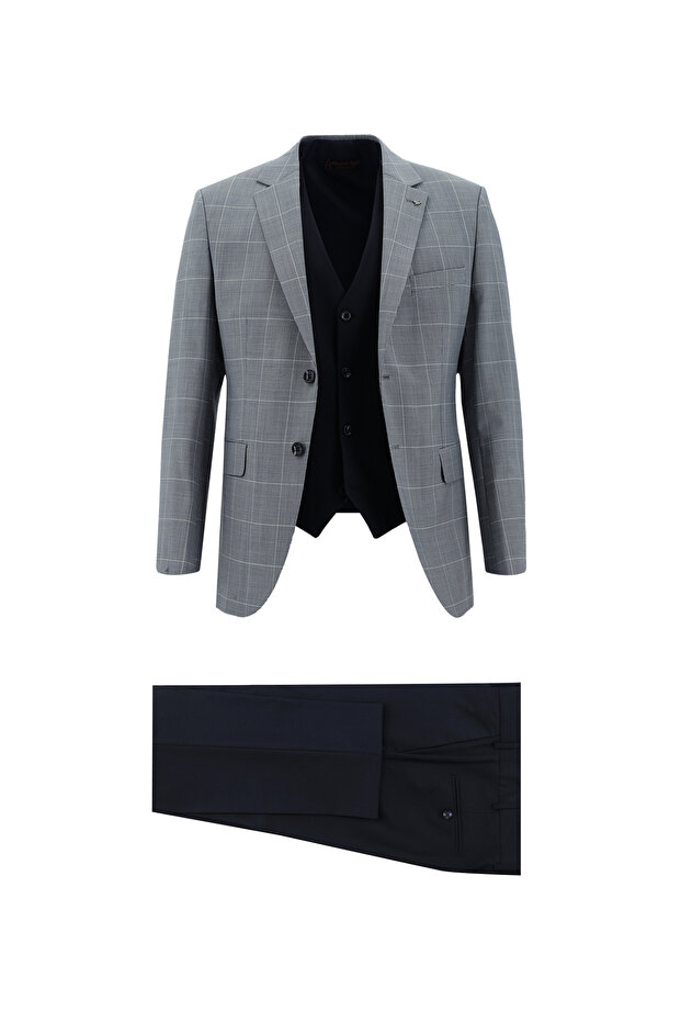 7 Drop Slim Fit Wool Combination Vest Suit