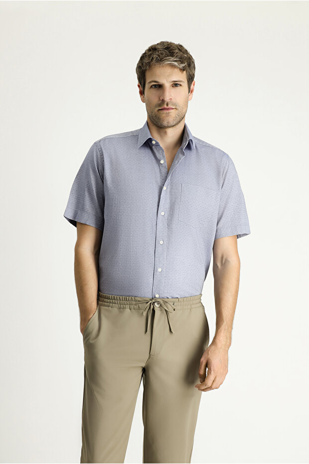 Short Sleeve Regular Fit Patterned Seersucker Cotton Shirt