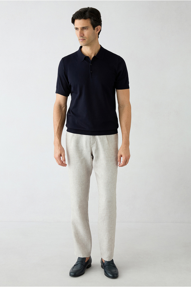 Regular Straight Fit Linen Sports Trousers