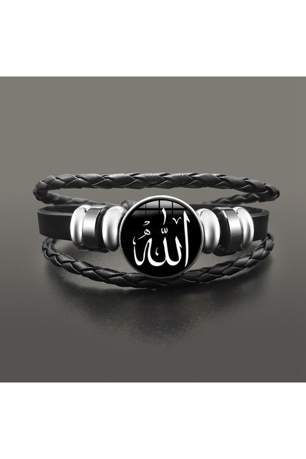 4 Islamic Muslim Allah Charm Bracelet Glass Dome Snap Button Leather Bracelets Wristband For Men