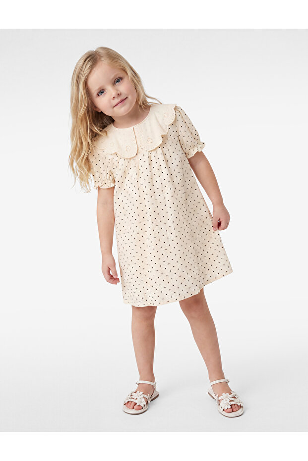 Short Sleeve Cotton Polka Dot Baby Collar Dress