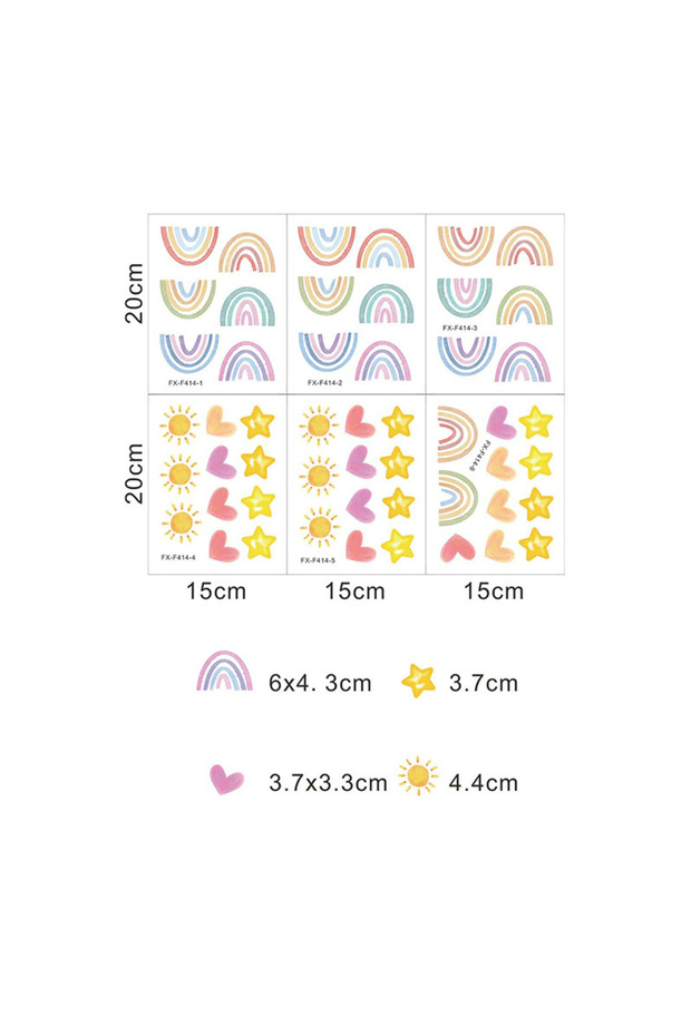 15x20cmx6pcs Cartoon Rainbow Wall Stickers Small Rainbow Wall Decal Watercolor Rainbow Heart Sun Sta