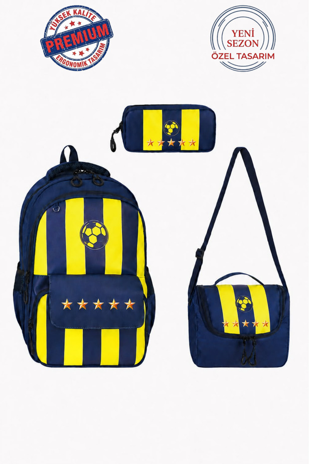 Star Patterned Premium Boys' Orthopedic Primary School Backpack with Thermal Lunch Box and Pen Holder