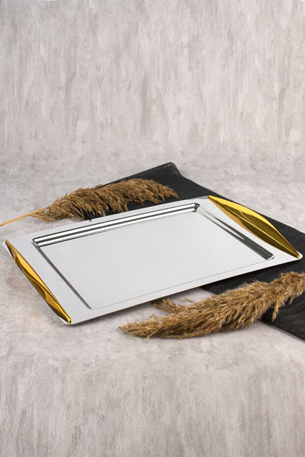 Kuzey Gold 18/10 Stainless Steel Tea Coffee Serving Tray