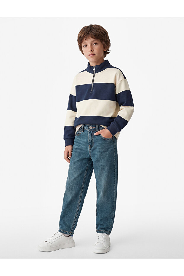 Cotton in Pocketed Denim Pants with Adjustable Waistband and Elastic Bands