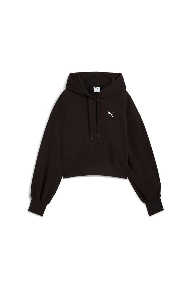 Wardrobe Essentials Women's Wide Cut Short Hooded Sweatshirt