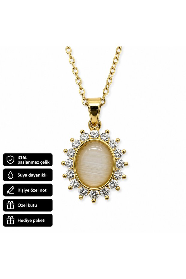 Gold Color Oval Stone 316L Steel Necklace Women's Gift Stylish Design