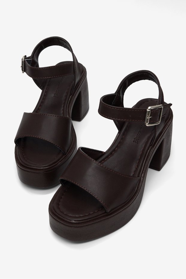 Women's Brown High Heeled Comfortable Single Strap Buckle Shoes