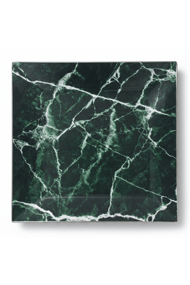 Premium Emerald Green Marble Print Square Melamine Plate