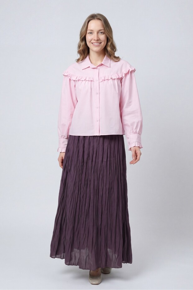 Elastic Waist Plain Woven Skirt - Dark - Cherry