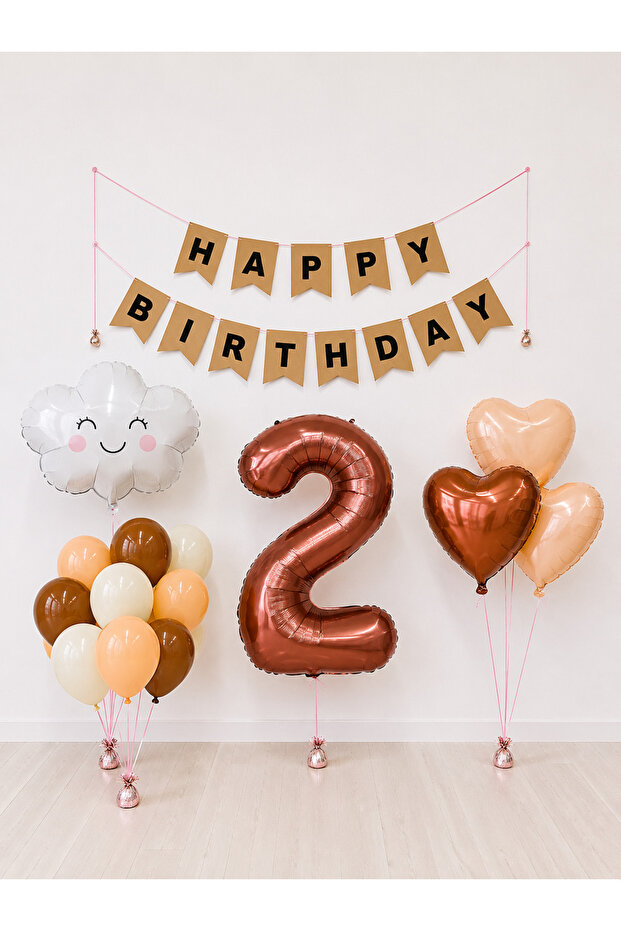Happy Birthday Kraft Black Retro Balloon Set -2-