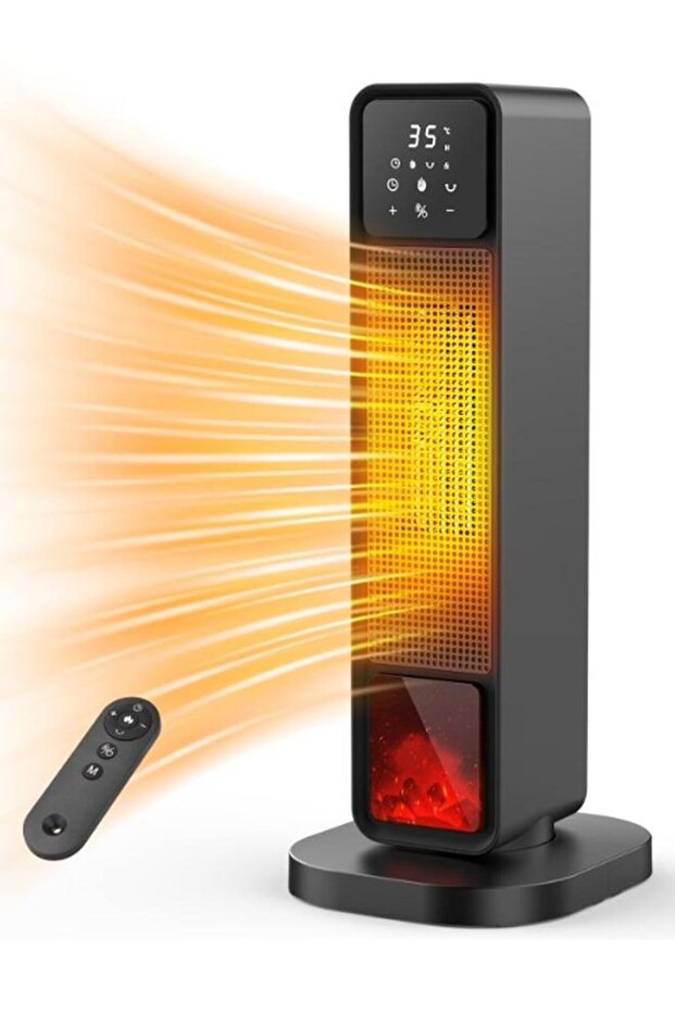 2000W Ceramic Tower Fan Heater with 3D Flame Effect