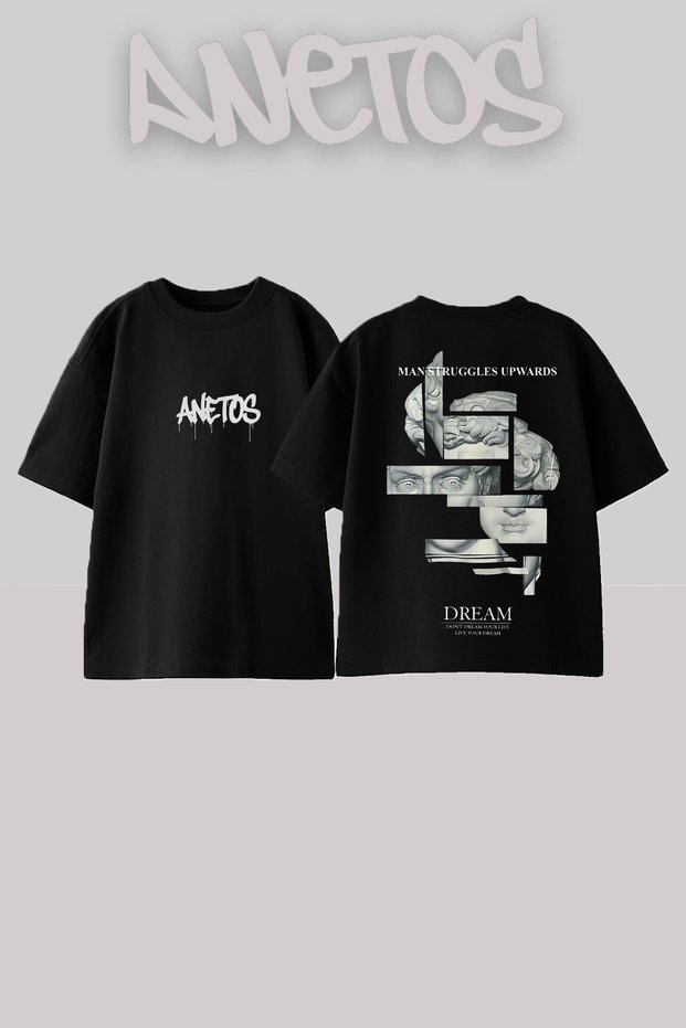David Sculpture Design Back Printed Cotton Black Oversize T-Shirt