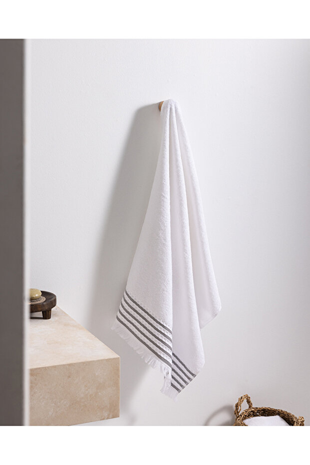 Velours Cotton Bath Towel - White/Grey