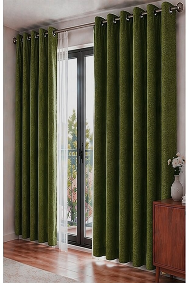 Grass Green Velvet Rustic Velvety Fabric Curtain