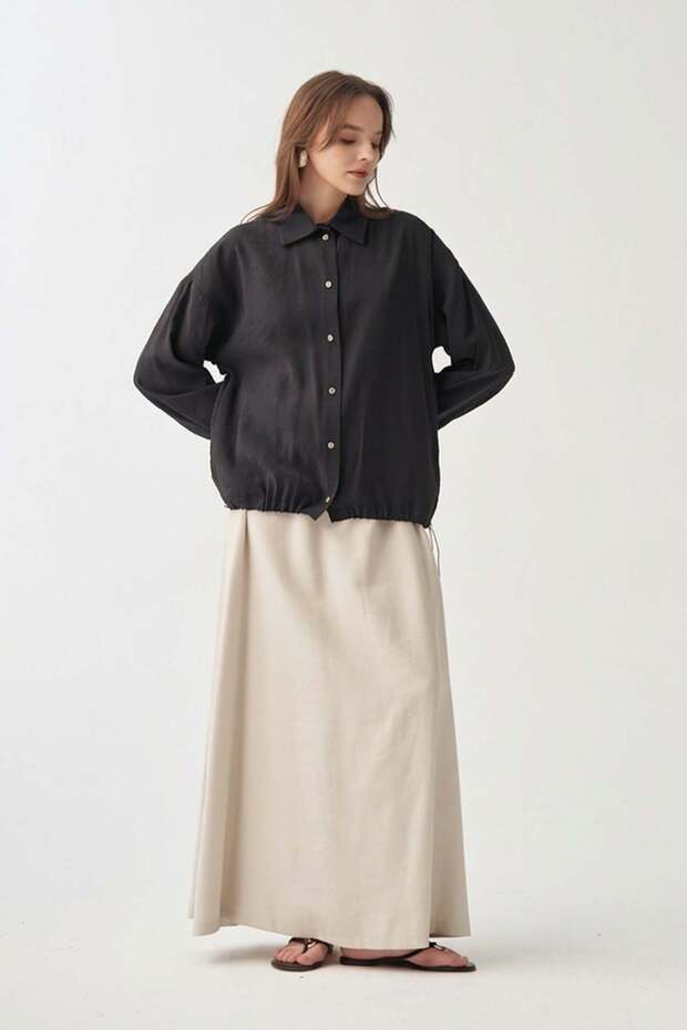Black Buttoned Oversize Jacket - 1