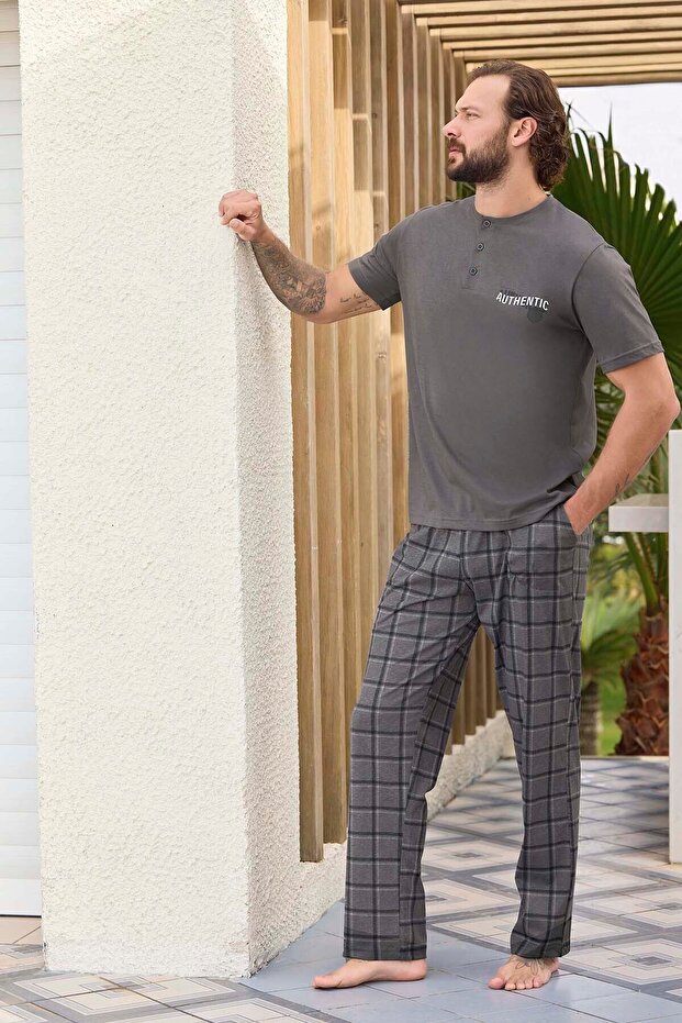 Men's Short Sleeve Cotton Suprem Pajama Set 240328 Anthracite