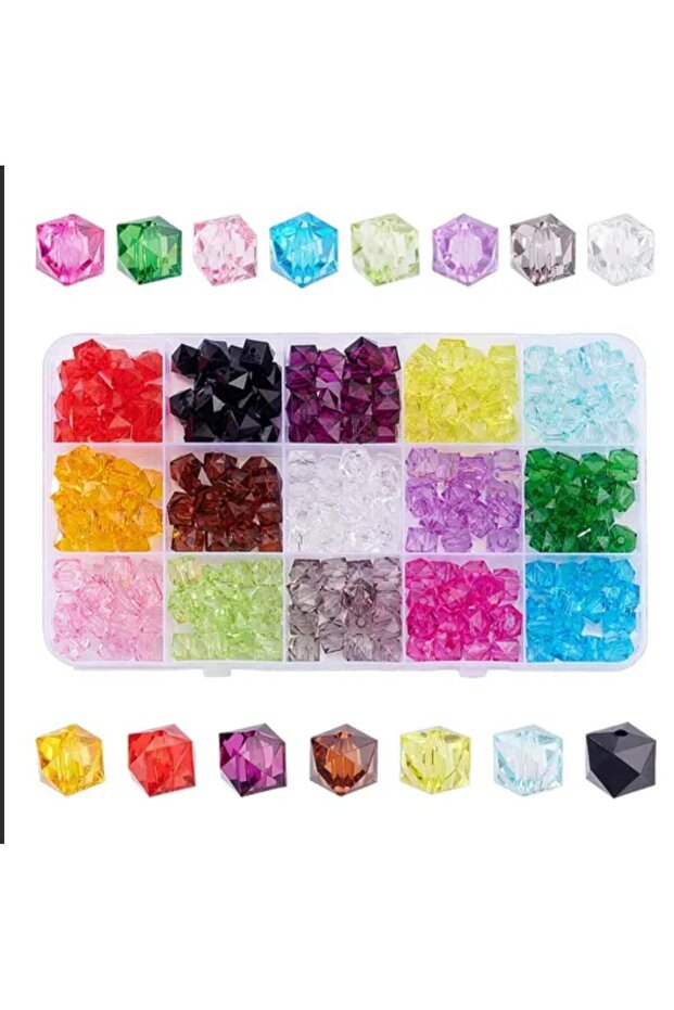 450 Pcs 4 mm 15 Colors Cube Crystal Beads Jewelry Making Supplies