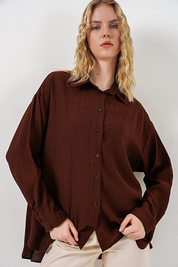 Women's Long Oversize Shirt 20334 - Brown