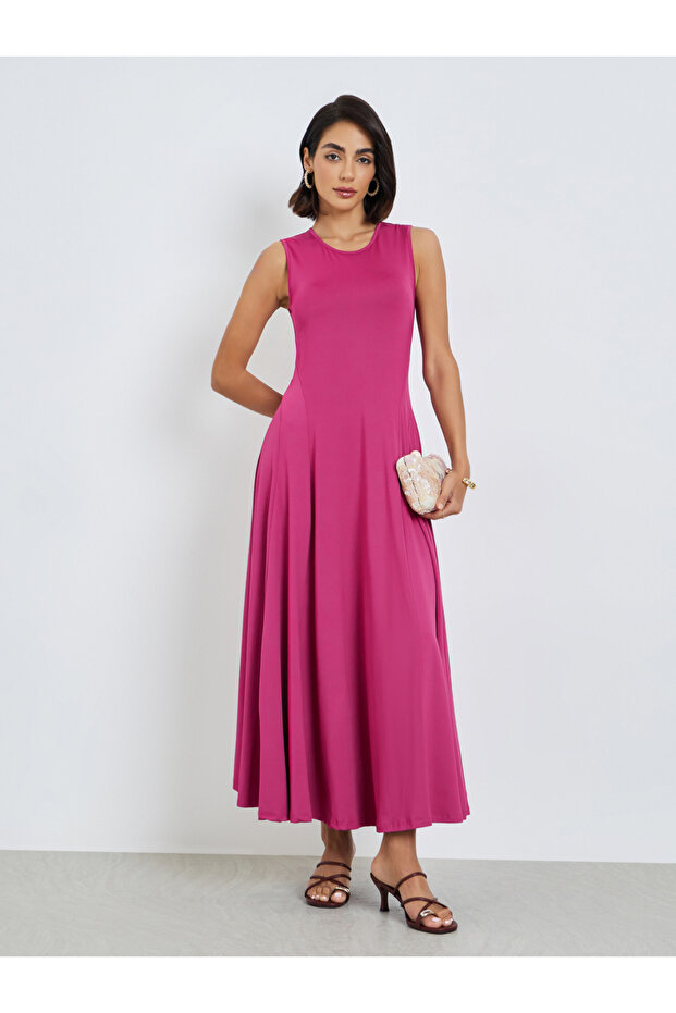 Dark Pink Sleeveless A-Line Maxi Dress
