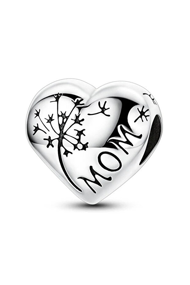 Dandelion and Mom Written Heart Bead Charm
