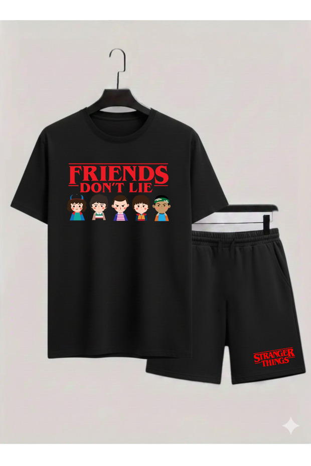 Stranger Things Printed 100% Cotton Crewneck Children's T-Shirt-Shorts Two-Piece Set
