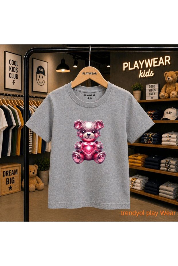 Shining Heart Bear Printed 100% Kids Unisex T-Shirt 5 6 -7 8-9 10 -11 12 Years Old