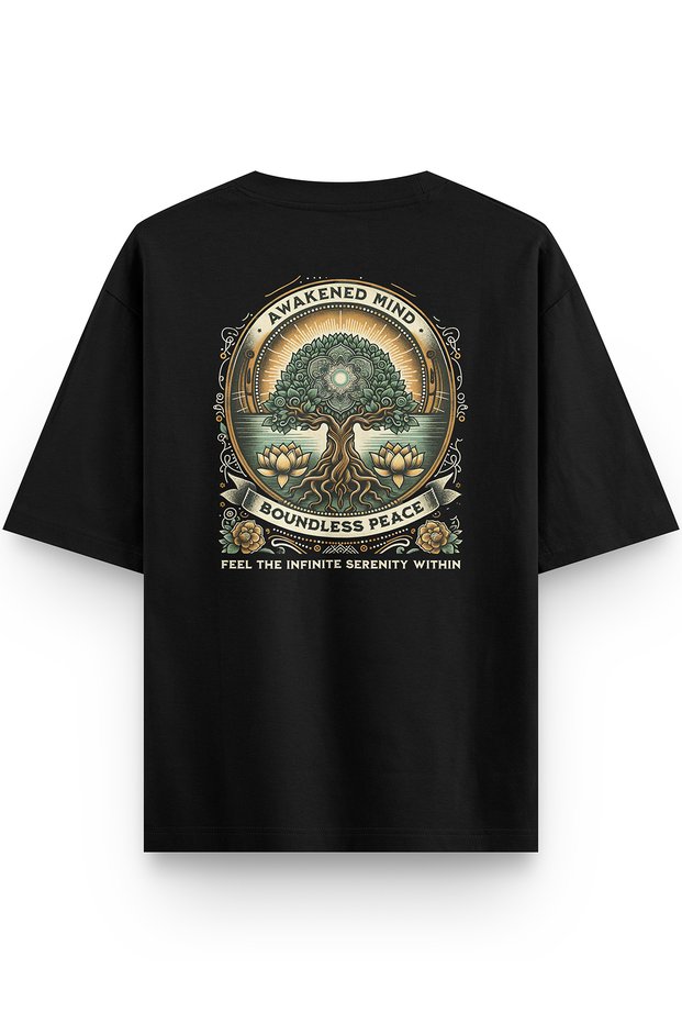 Women's / Men's Semi Oversize T-Shirt Tree of Life Tree of Life Back Printed Black T-Shirt 1399